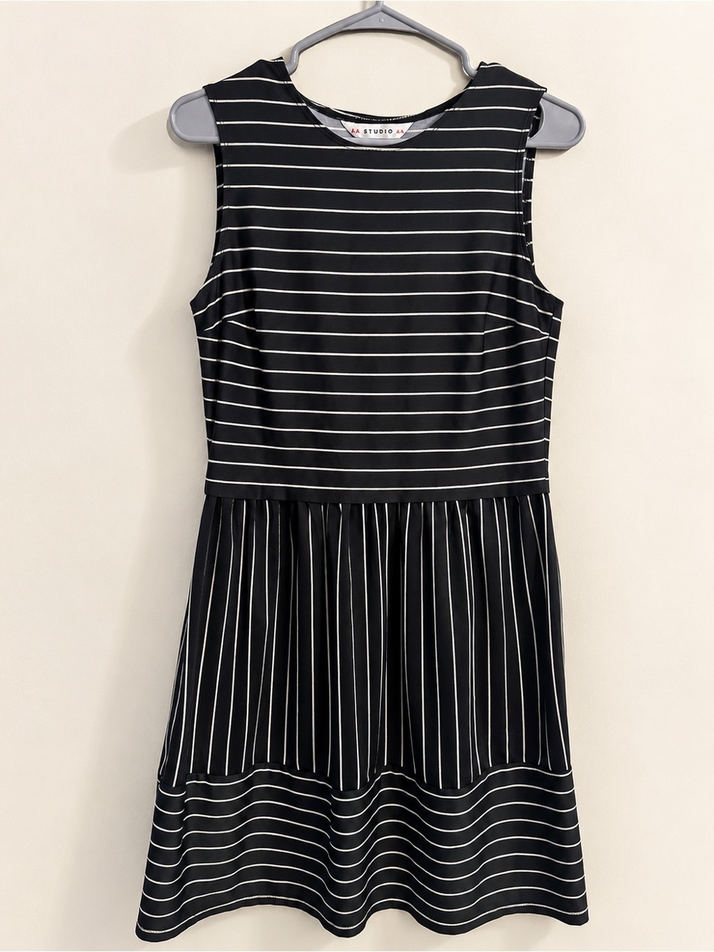 Aa Studio Black and White Striped Sleeveless Mini Dress
